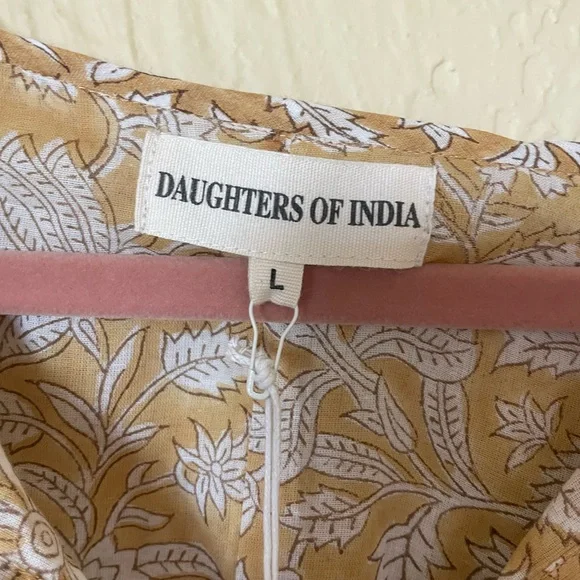 Daughters of India Mustard and Cream Floral Dress - Picture 3 of 5